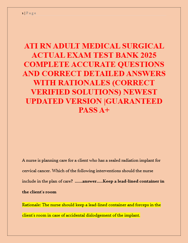 ATI RN Adult Medical Surgical Exam Test Bank 2025 | Actual Questions & Verified Answers