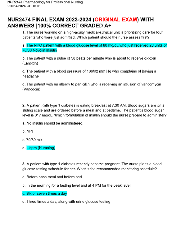 NUR2474 Pharmacology 2025: Comprehensive Study Guide with Tested Questions & Answers