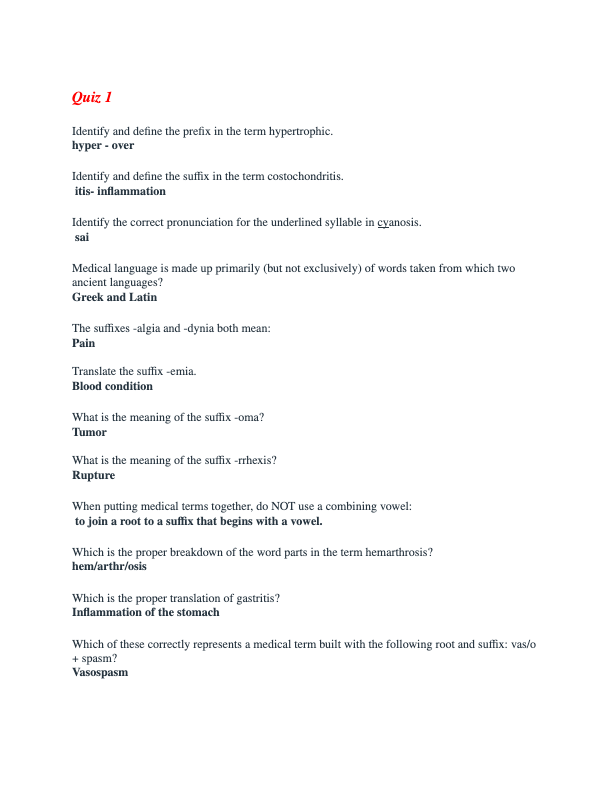 IvyTech HSHL 101 Medical Terminology Final Exam Practice #1