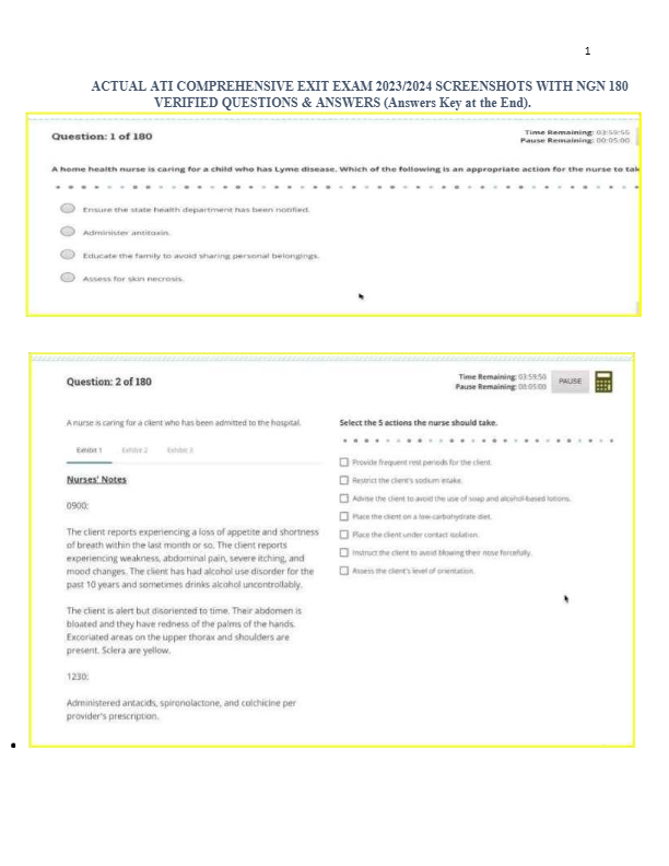 ACTUAL ATI RN COMPREHENSIVE EXIT EXAM 2023-2024 SCREENSHOTS WITH NGN 180 VERIFIED QUESTIONS &amp; ANSWER