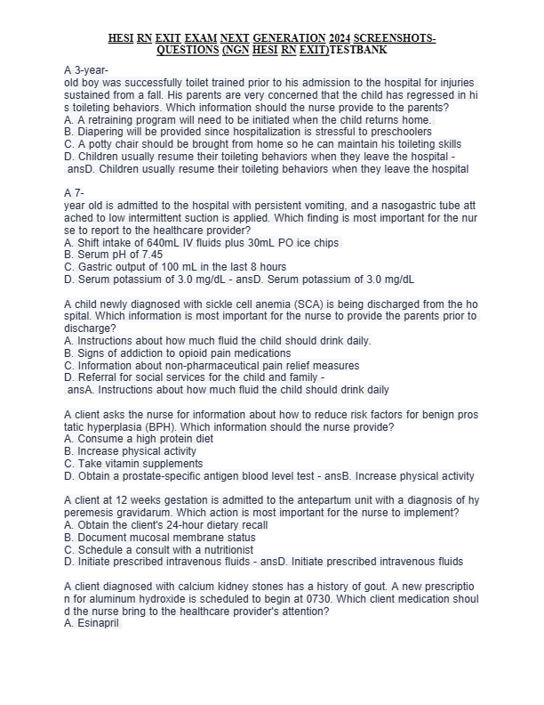 2025 NGN HESI RN Exit Exam V1-V6: 160 Questions & Verified Answers (All 6 Versions, Updated)