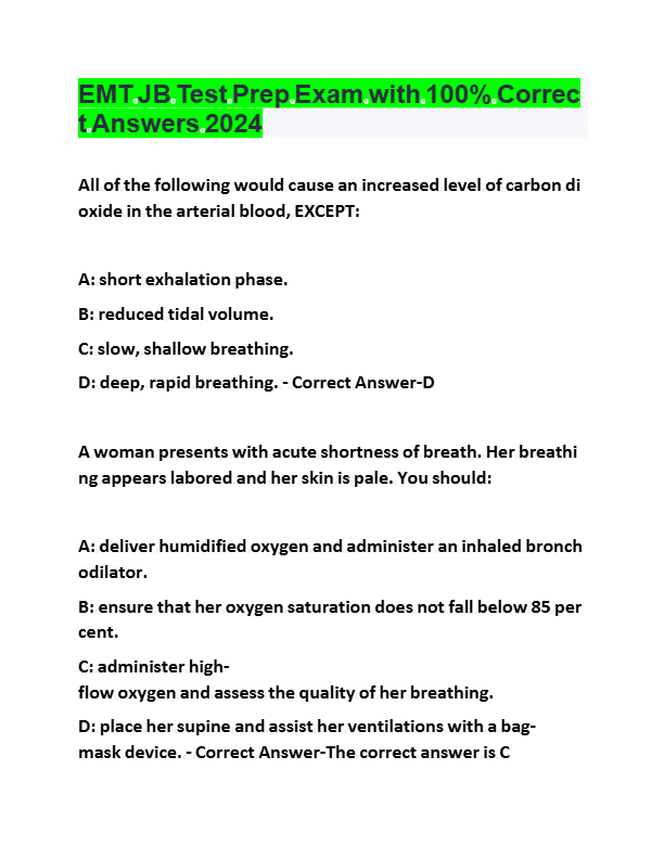 2025 EMT JB Learning Final Exam Test Bank: 500 Exam Prep Questions & Verified Answers (Newest Editio
