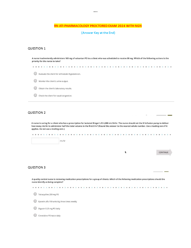 RN ATI Pharmacology Proctored Exam 2024 – NGN 70 Questions & Verified Answers