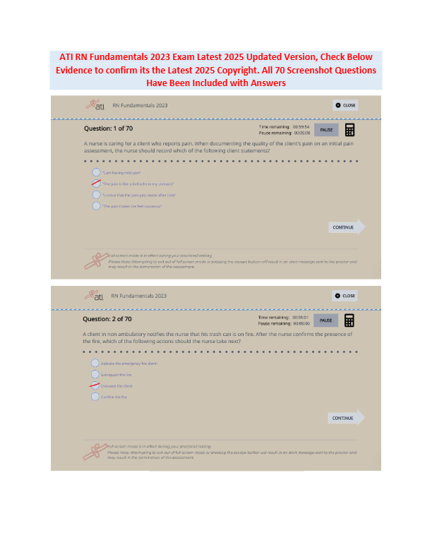 ATI RN Fundamentals Exam 2023 – Updated 2025 Version with 70 Questions & Answers