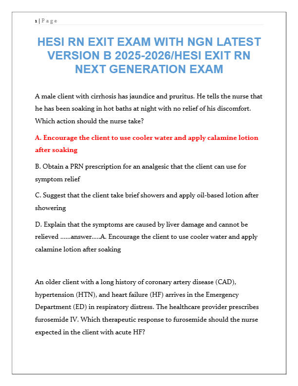 HESI RN Exit Exam with NGN Latest Version B 2025-2026 | Next Generation NCLEX® Prep & Practice Quest