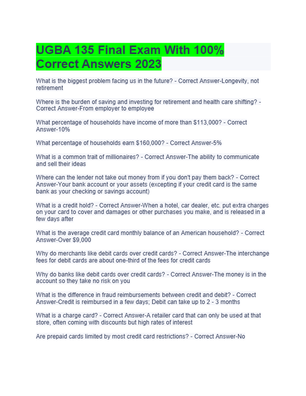 UGBA 135 Final Exam 2025: Complete Questions & Verified Answers (100% Accurate, A+ Guaranteed)