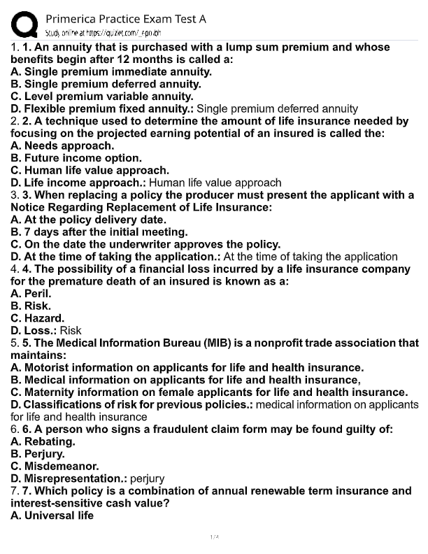 Primerica Life Insurance Exam Chapter 1 – 2025–2026 Questions & Verified Answers