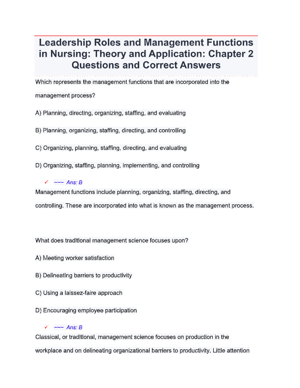 Leadership Roles & Management Functions in Nursing 9th Ed. Test Bank | Marquis & Huston | 2025