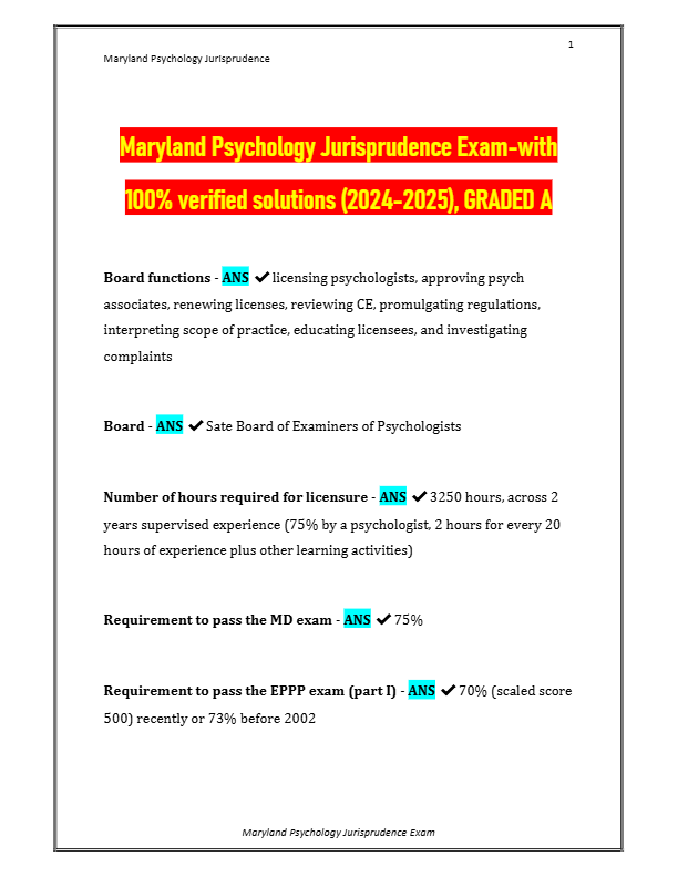 Maryland Psychology Jurisprudence Exam 2025: Study Guide, Ethics, Laws & Practice Questions