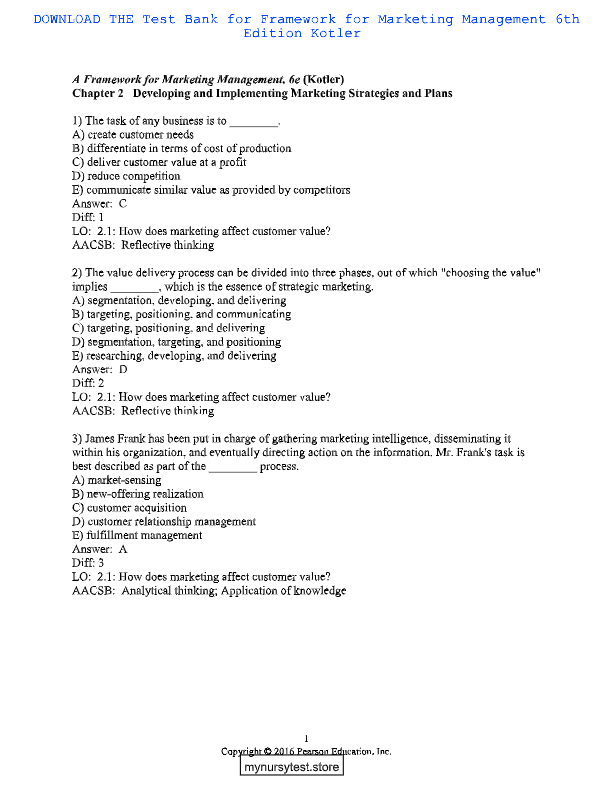 Marketing Management 4th Edition Test Bank | Johnston & Marshall All Chapters 1-14 (2025)
