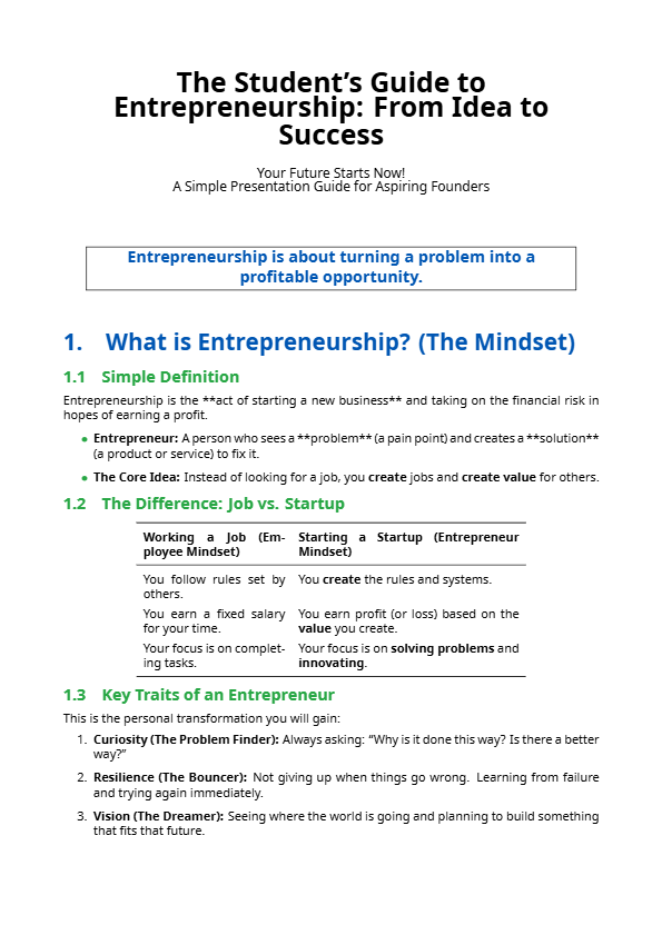 The Student's Guide to Entrepreneurship: From Idea to Success