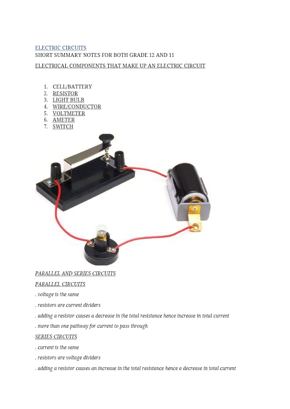 Grade 11 and 12 summarized electric circuits notes with example and tips