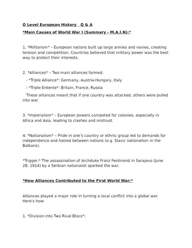 O Level History Notes