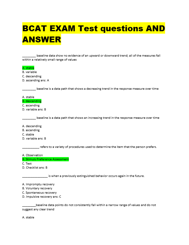 BCAT Exam 2025: Actual Exam Set Questions & Verified Answers | Correct Solutions & Rationales | 100%