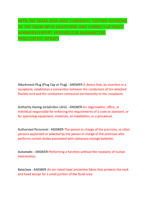 NFPA 70E Exam 2025: Actual Questions & Expert-Verified Answers | Guaranteed Pass | Latest Edition