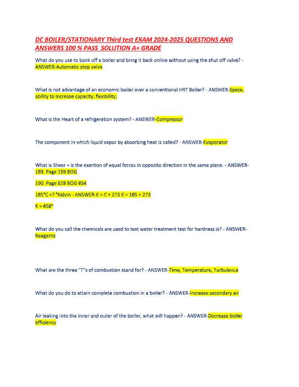 DC 3rd Class Boiler Exam 2025: Actual Questions & Verified Answers | Formulas, Constants & Study Gui