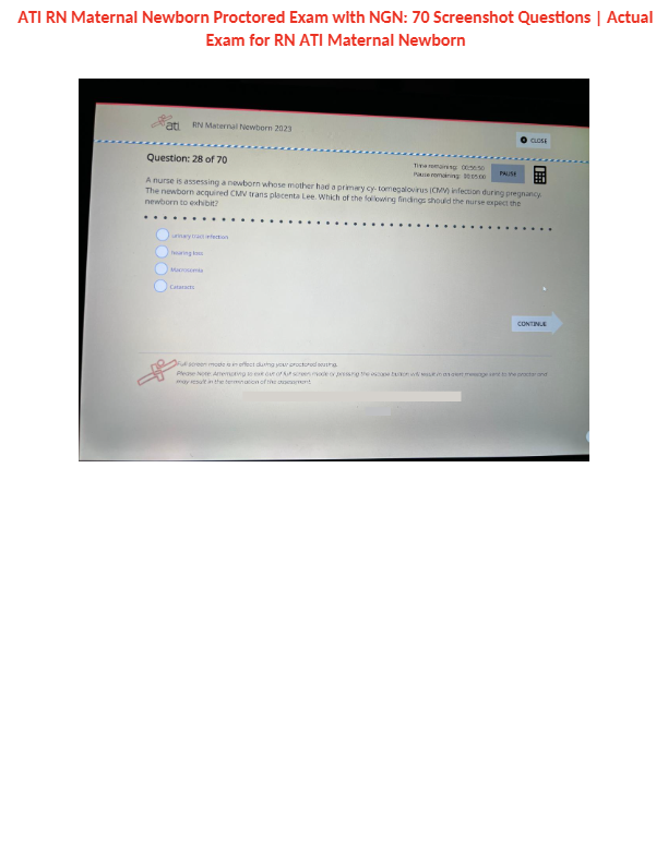 ATI RN Maternal Newborn Proctored Exam – 70 NGN Screenshot Questions & Answers