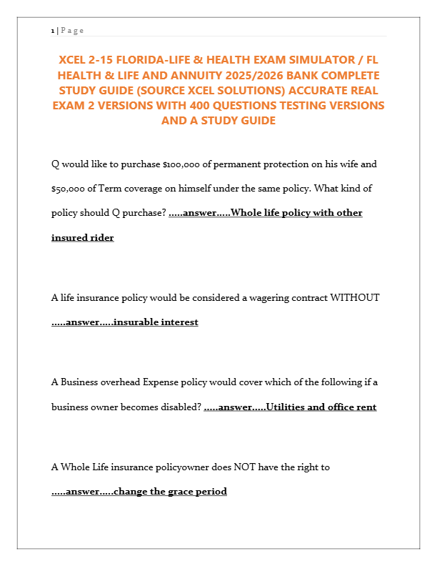 Florida Life & Health Insurance Exam Simulator 2025 | XCEL 2-15 Complete Study Guide with 400+ Pract