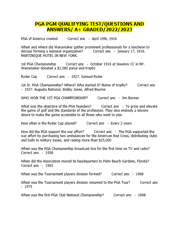 PGA PGM Full Study Guide 2025–2026: Exam Questions & 100% Correct Answers – Latest Edition