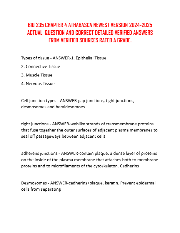 BIO 235 CHAPTER 4 ATHABASCA NEWEST VERSION 2024-2025 ACTUAL QUESTION AND CORRECT DETAILED ANSWERS