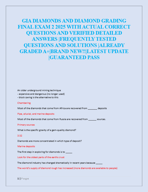 GIA DIAMONDS AND DIAMOND GRADING  FINAL EXAM 2 2025