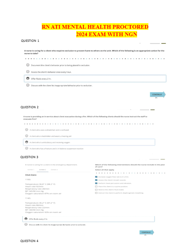 RN ATI Mental Health Proctored Exam 2024 – NGN Questions & Verified Answers