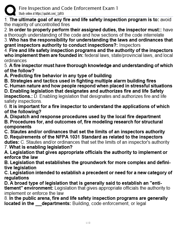 Fire Inspector 1 & Code Enforcement Exam 2025 – Final Review Questions & Verified Answers