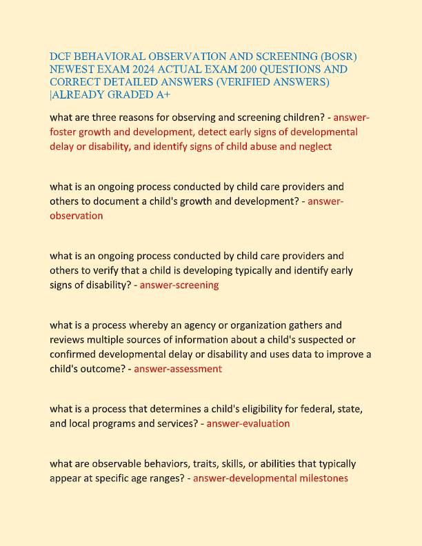 DCF Behavioral Observation and Screening (BOSR) Exam 2025 – Actual Study Guide Questions & Verified