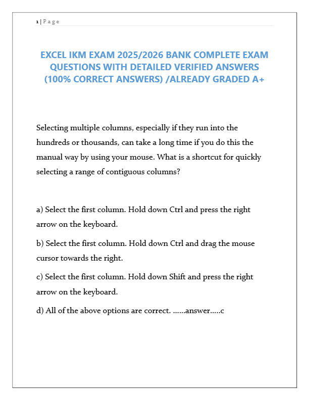 Excel IKM Exam 2025: Complete Question Bank with Verified Answers | Graded A+