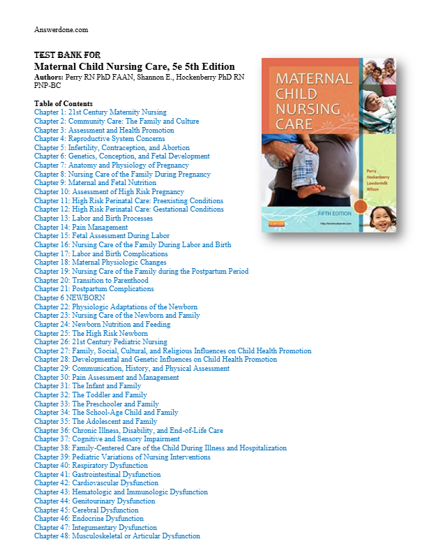 Test Bank for  Maternal Child Nursing Care 5th Edition