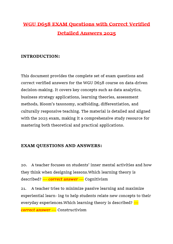 WGU D658 EXAM Questions with Correct Verified Detailed Answers 2025