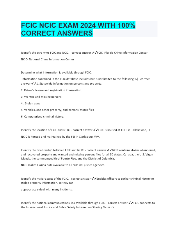 FCIC NCIC EXAM 2024 WITH 100% CORRECT ANSWERS