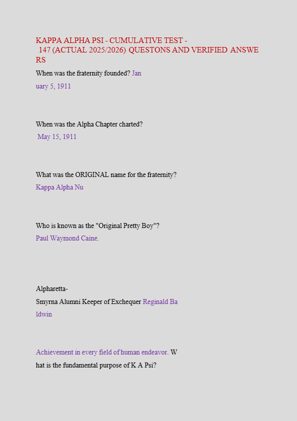 Kappa Alpha Psi Practice Test 2025: 147+ Exam Questions & Verified Answers