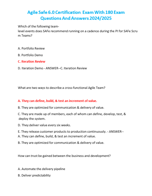 2025 SAFe 6.0 Agile Certification Exam – 300 Actual Questions & Verified Answers (100% Correct) – Gu
