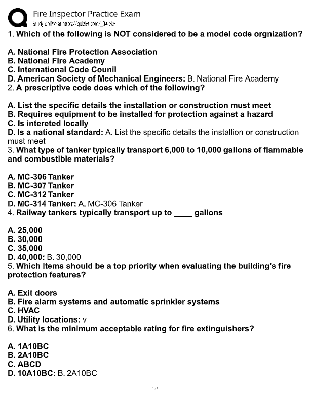 Fire Inspector 1 Practice Exam 2025–2026 | Florida State Questions & Verified Answers