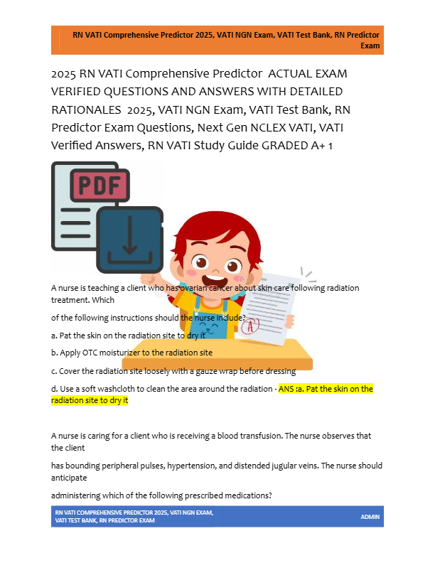 2025 RN VATI Comprehensive Predictor  ACTUAL EXAM  VERIFIED QUESTIONS AND ANSWERS WITH DETAILED  RAT