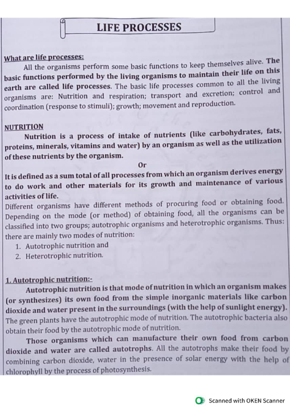 Life processes for class 10th