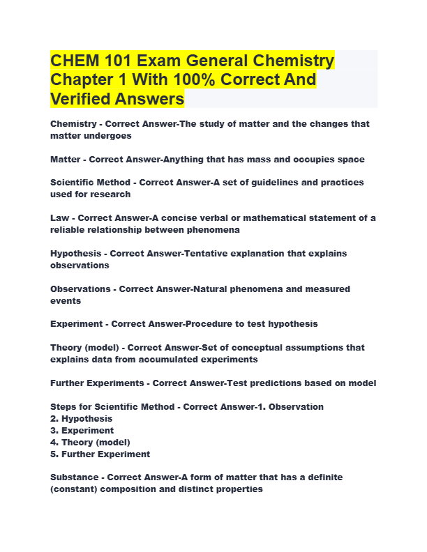 CHEM 101 General Chemistry Exam Guide 2025 – Glendale Community College – Chapters 1-10 Study Q&A