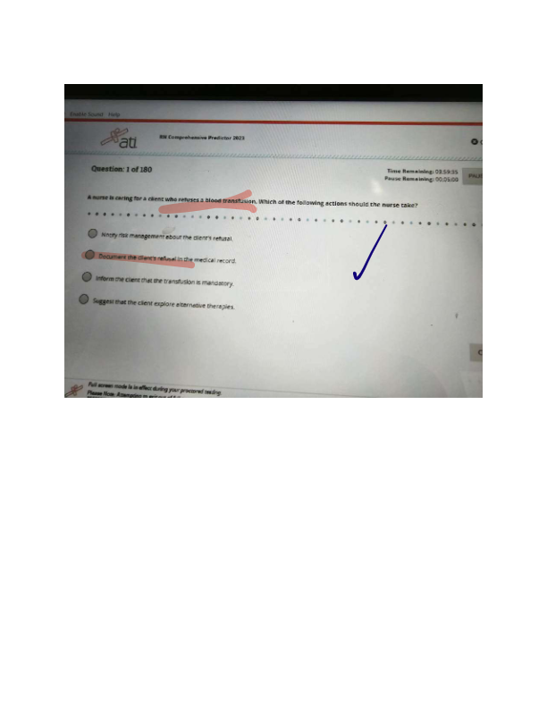 RN ATI COMPREHENSIVE ASSESSMENT EXAM RETAKE 2023 V1 ACTUAL EXAM SCREENSHOTS (180 Questions)