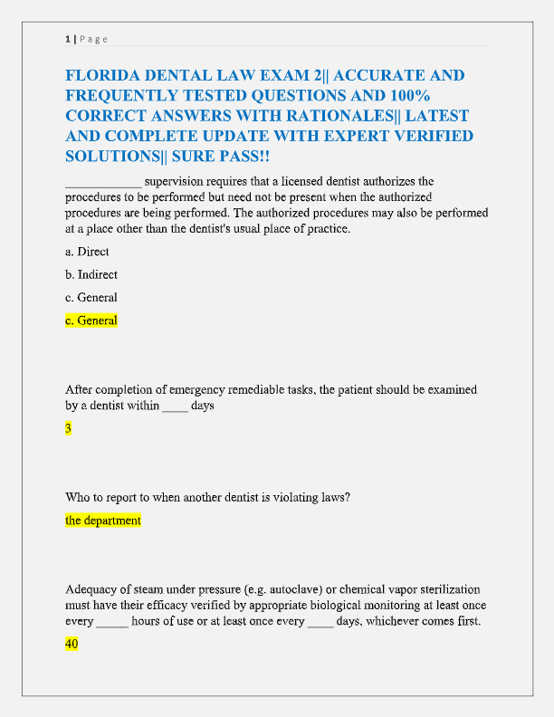 Florida Dental Laws & Rules Practice Exam 2025: 100% Verified Questions & Answers