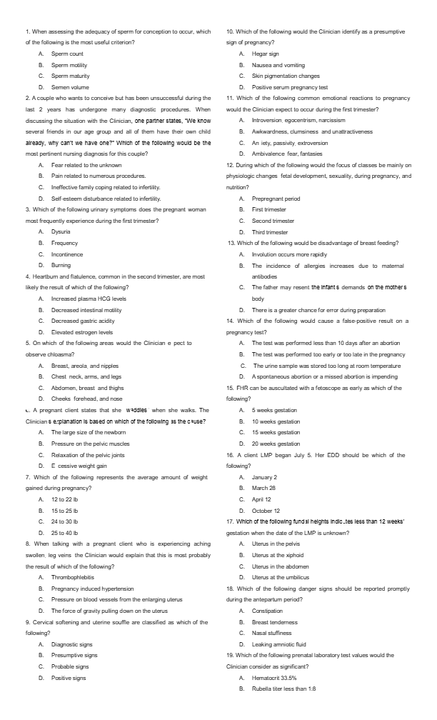 Maternity Nursing Practice Exam – Signs, Symptoms & Diagnostics