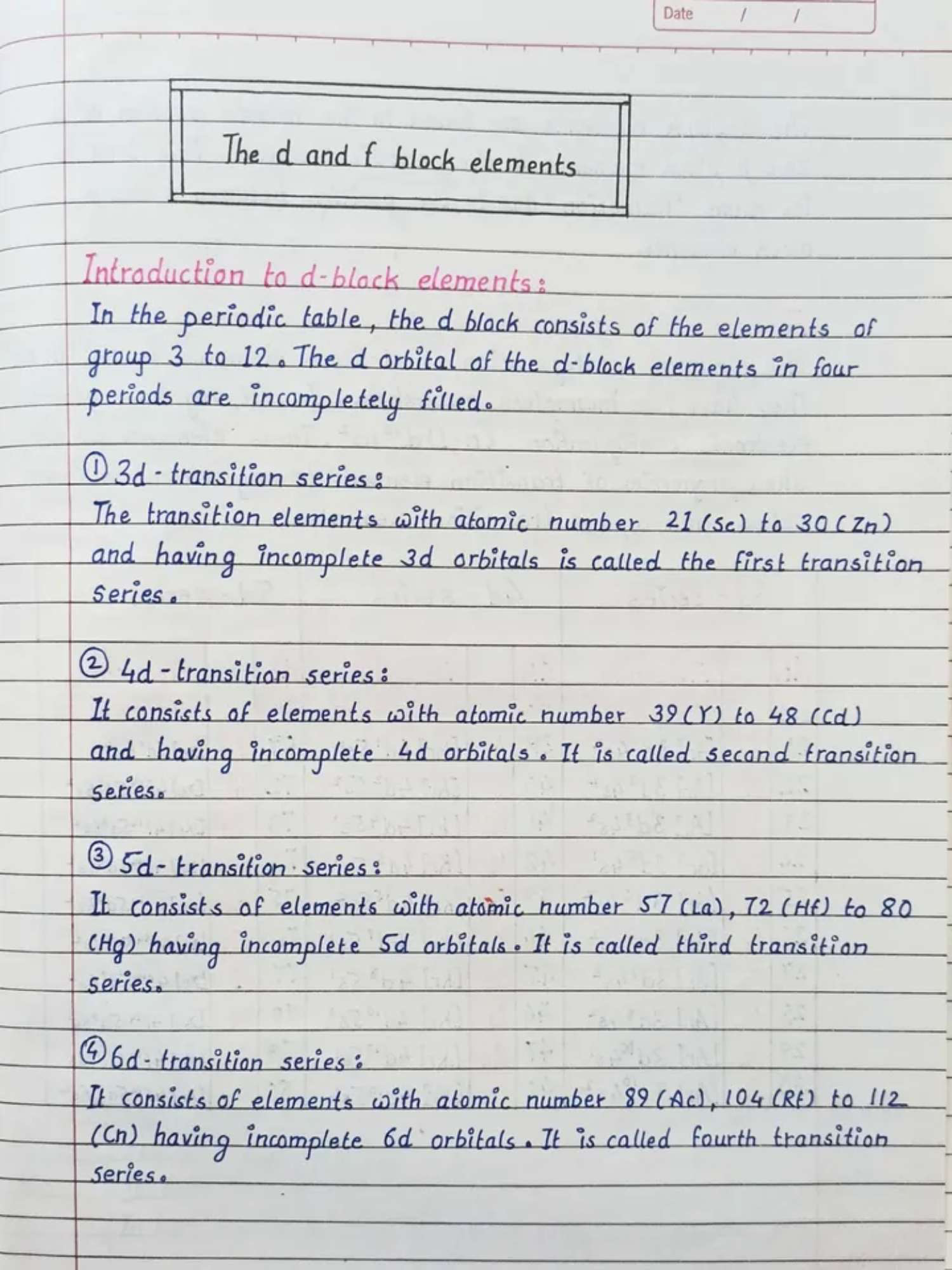 D and f block elements