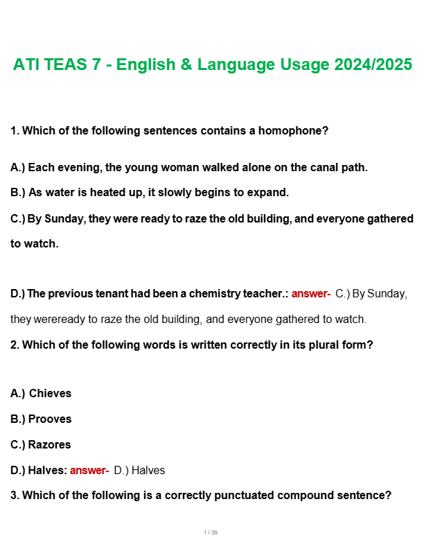 ATI TEAS 7 - English & Language Usage 2024/2025