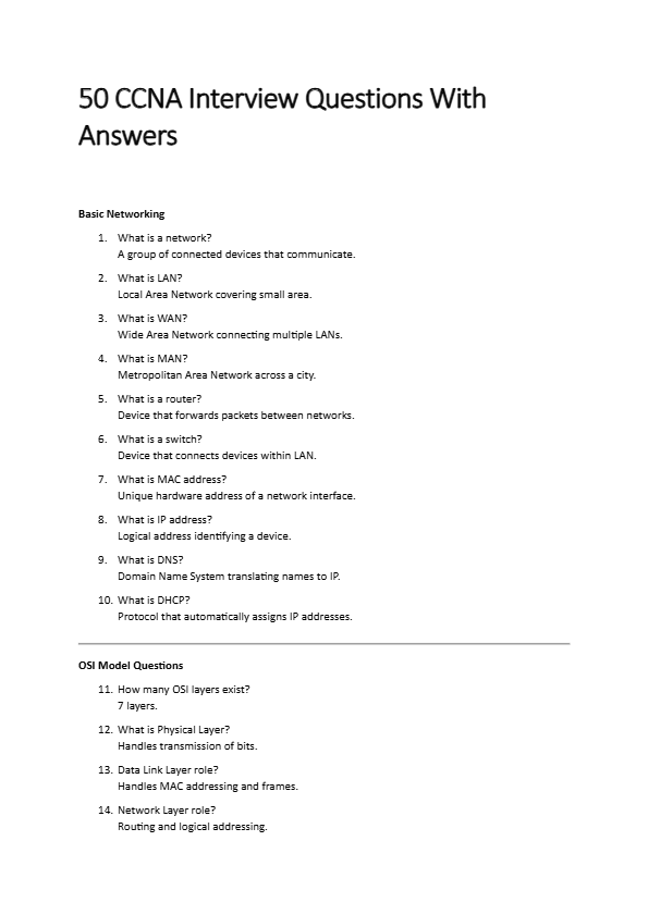 CCNA Interview Prep: 50 Essential Q&A