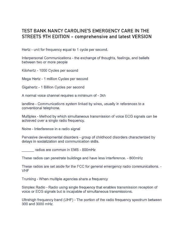 Nancy Caroline’s Emergency Care Test Bank 2025 | 9th Edition EMS Study Guide & Practice Questions
