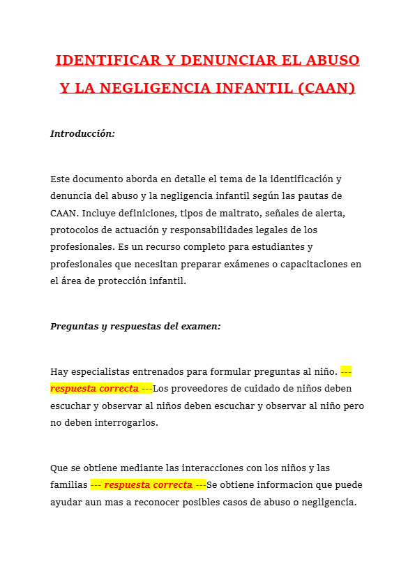 IDENTIFICAR Y DENUNCIAR EL ABUSO Y LA NEGLIGENCIA INFANTIL (CAAN)