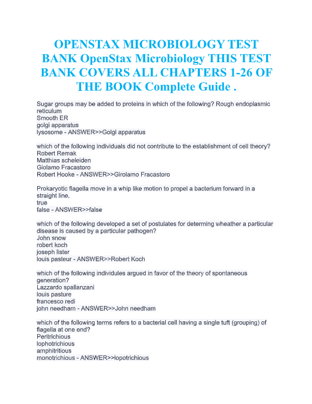 OpenStax Microbiology 1st Edition Test Bank | Vol. 1 & 2 | Chapters 1–26