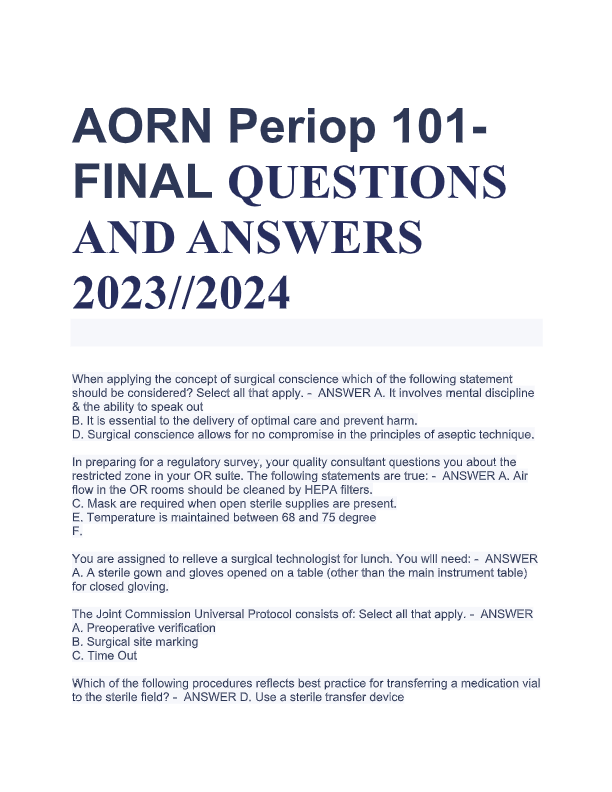 AORN Periop 101 Final Exam Package 2025 – Complete Questions & Verified Answers