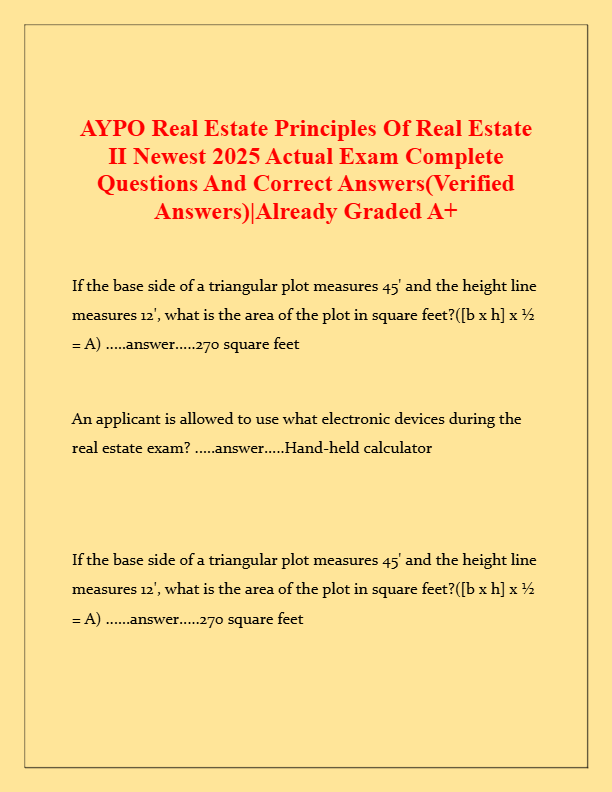 AYPO Real Estate Principles Exam 2025 | Complete Questions & Verified Answers