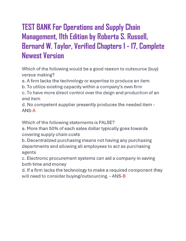 Operations and Supply Chain Management Test Bank 2025: Jacobs & Chase 16th Edition – Complete Chapte